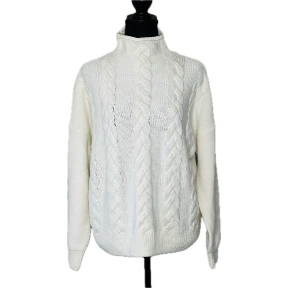 Madewell Grenville Cableknit Sweater Antique Cream Wool AH244 Size Large New - Picture 8 of 15